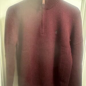 POLO RALPH LAUREN VTG Italian Lambs Wool Sweater Mens Medium 1/4 Zip Burgundy